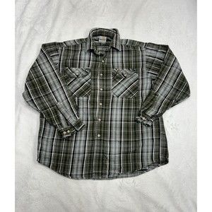 Carhartt Distressed Grunge Gray & Green Plaid Flannel Shirt Men's Size Large